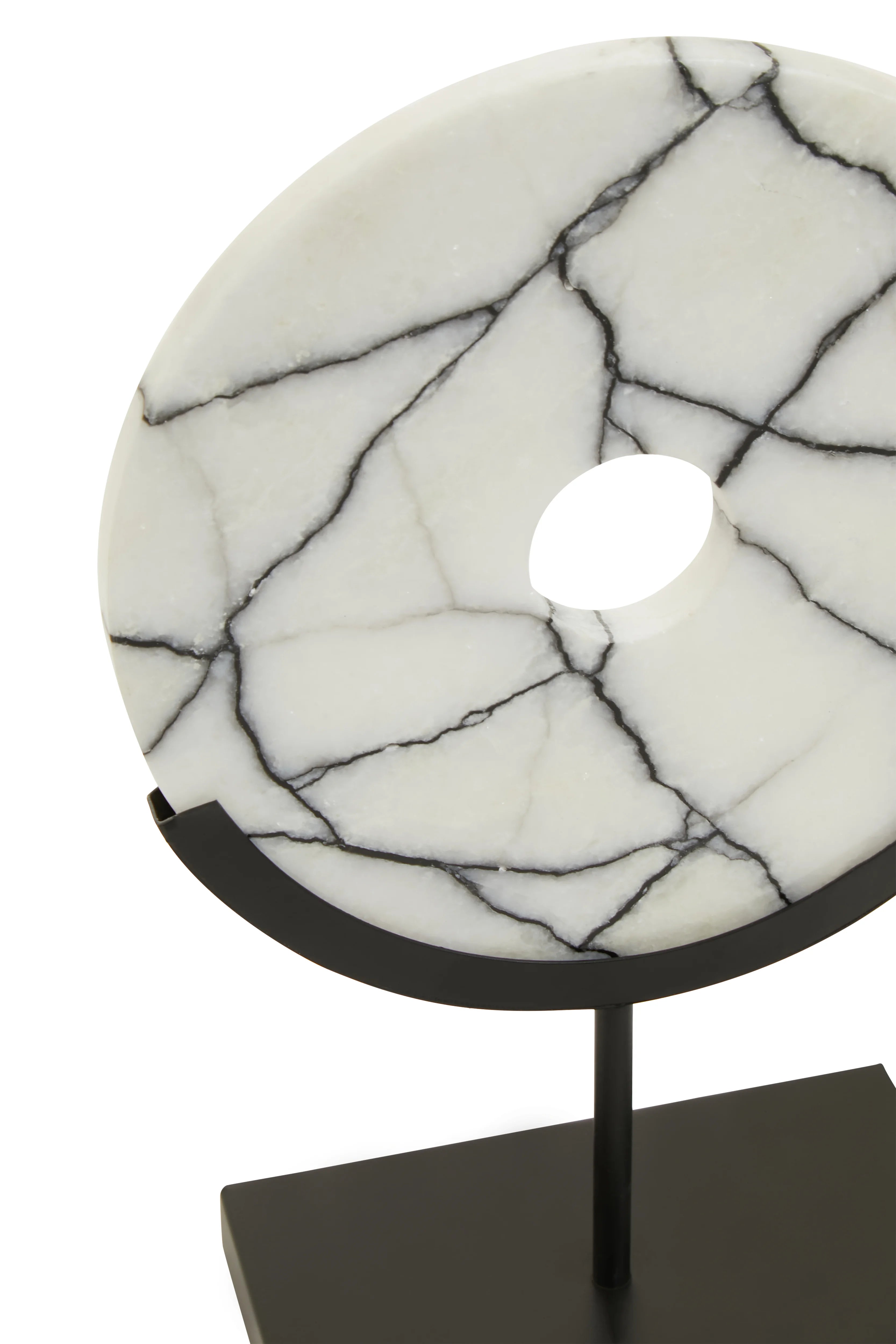 Citterio White Marble Disc Sculpture On Black Stand